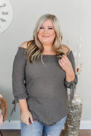 Dreaming of Stripes Off the Shoulder Top- Black & White