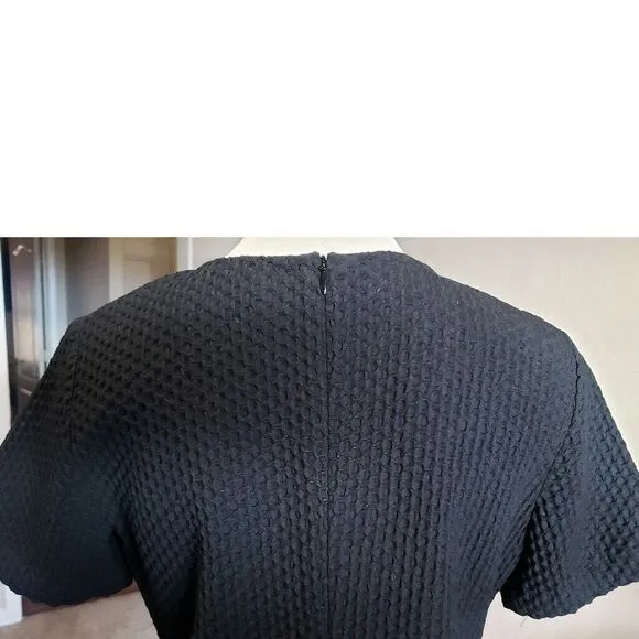 Eileen Fisher Black Honeycomb Knit Shift Dress Minimalistic Womens  PS Petite