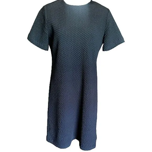 Eileen Fisher Black Honeycomb Knit Shift Dress Minimalistic Womens  PS Petite