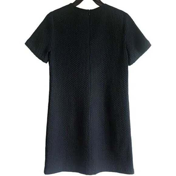 Eileen Fisher Black Honeycomb Knit Shift Dress Minimalistic Womens  PS Petite