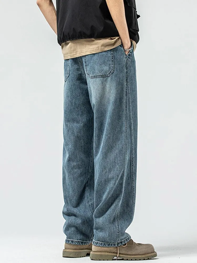 Elastic Waist Drawstring Wide-leg Jeans
