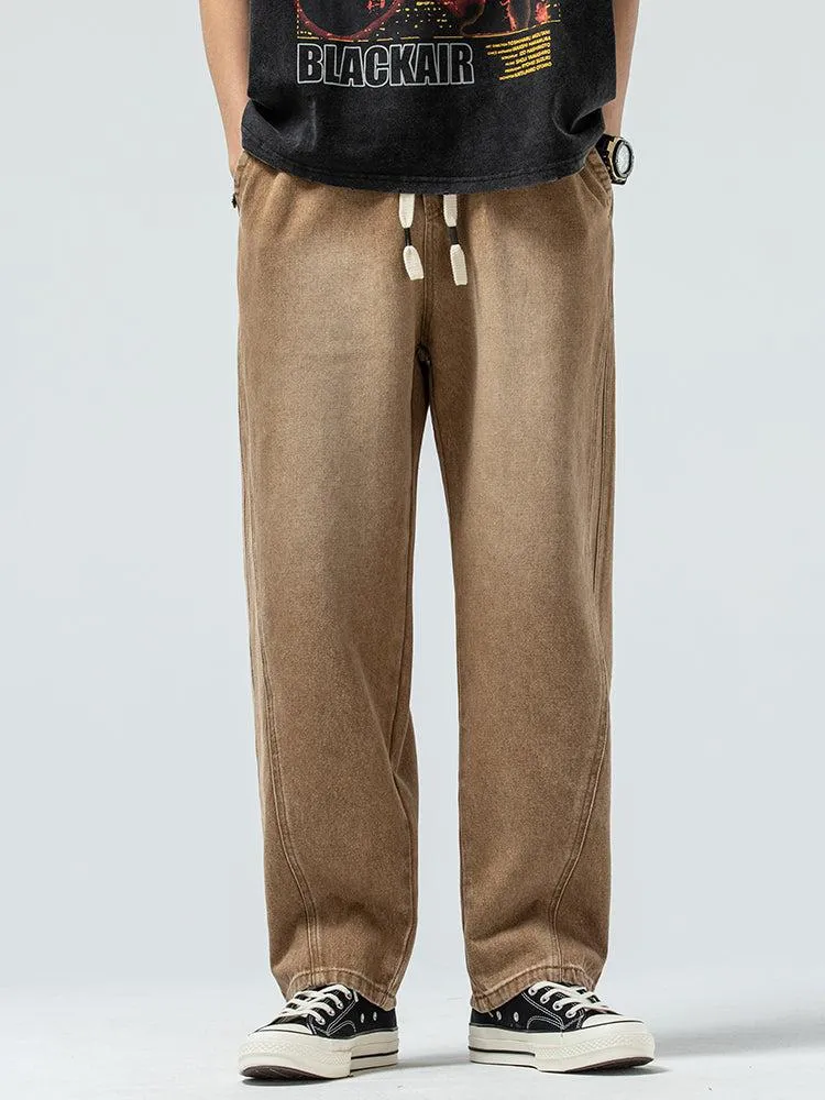 Elastic Waist Drawstring Wide-leg Jeans