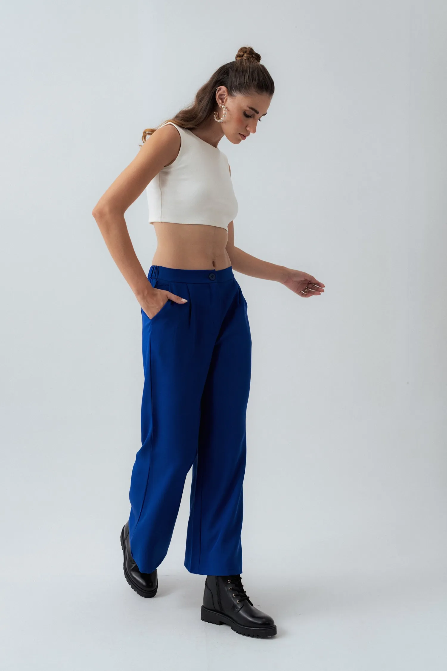 ELECTRIC BLUE FLARED  FIT TAILORED PANTS