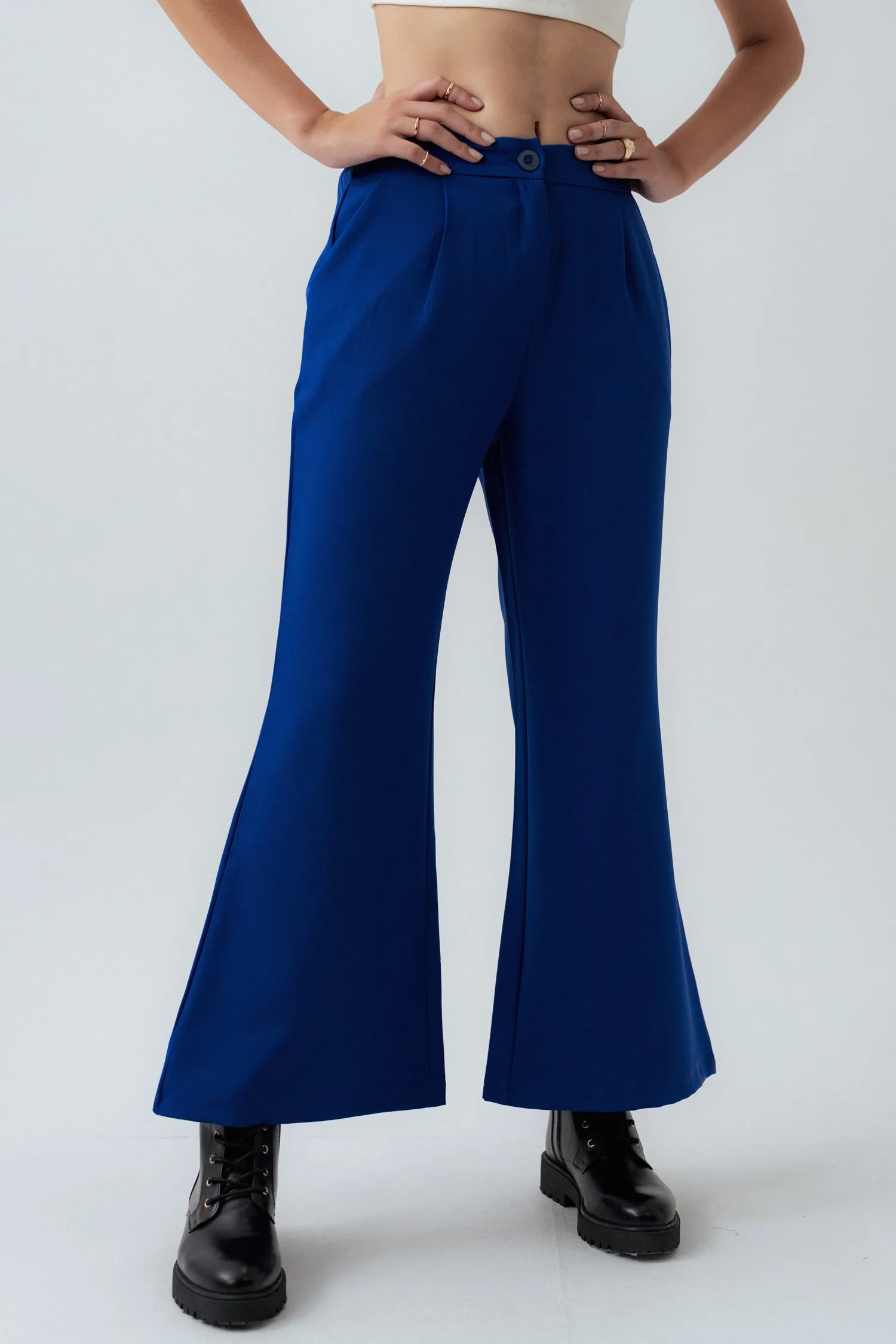 ELECTRIC BLUE FLARED  FIT TAILORED PANTS