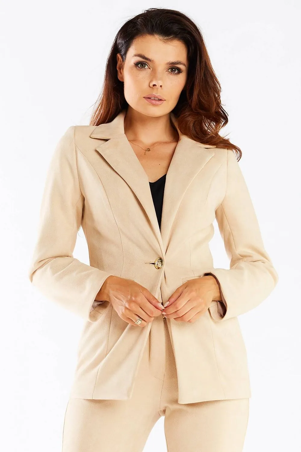 Elegant Longline Blazer with Golden Button
