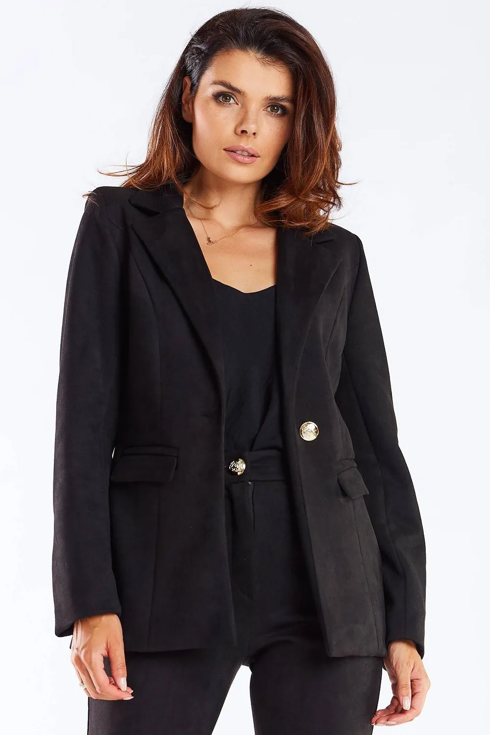 Elegant Longline Blazer with Golden Button