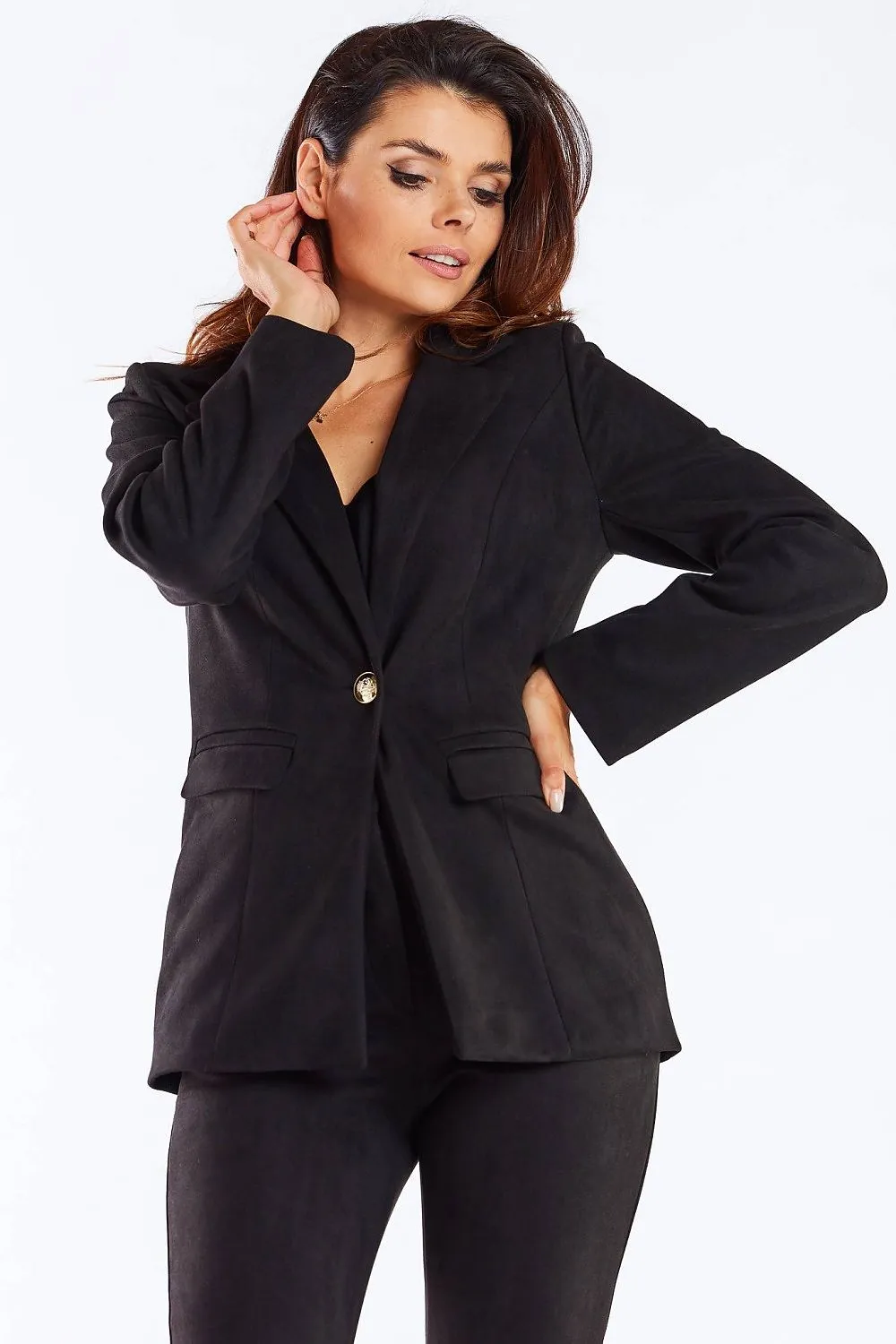 Elegant Longline Blazer with Golden Button