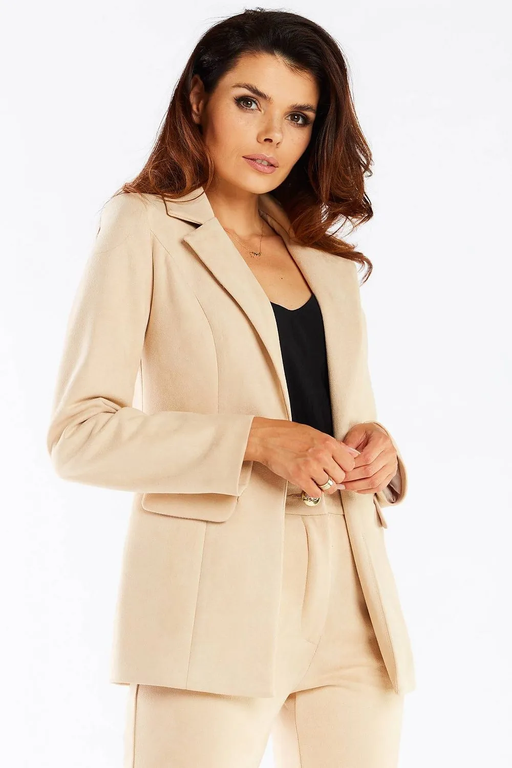 Elegant Longline Blazer with Golden Button