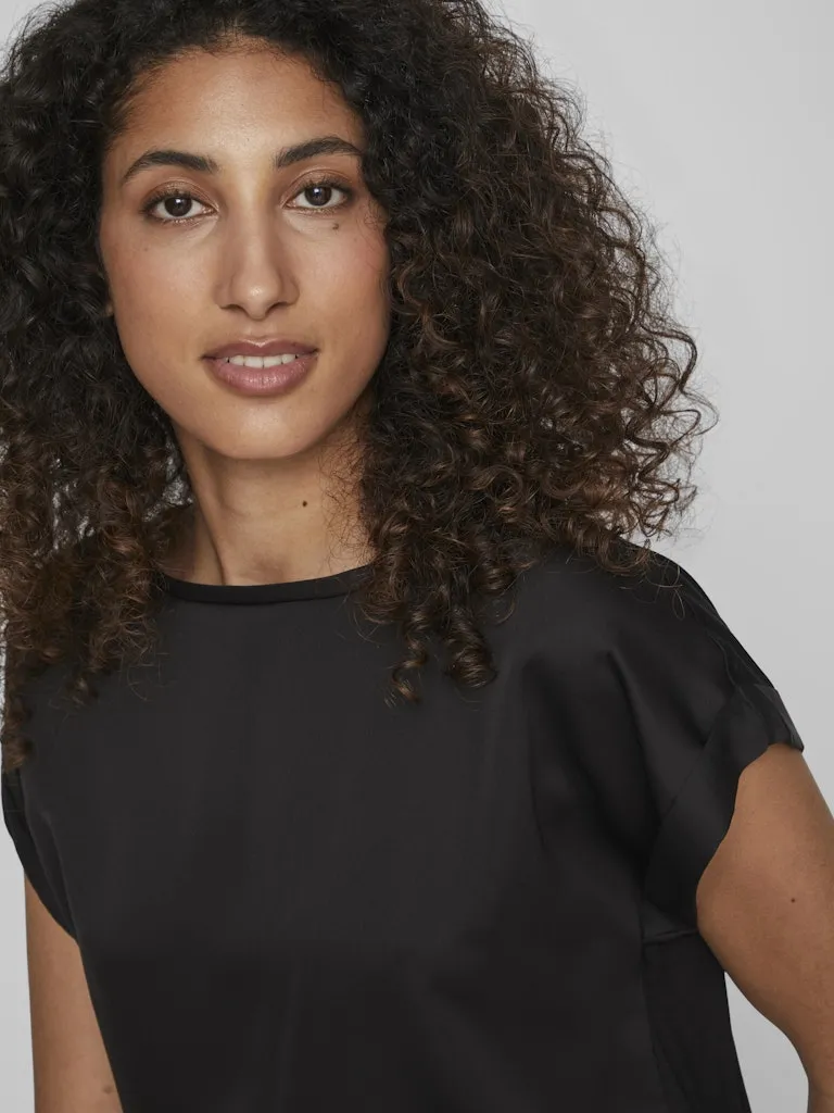 Ellette Short Sleeve Satin Top | Black