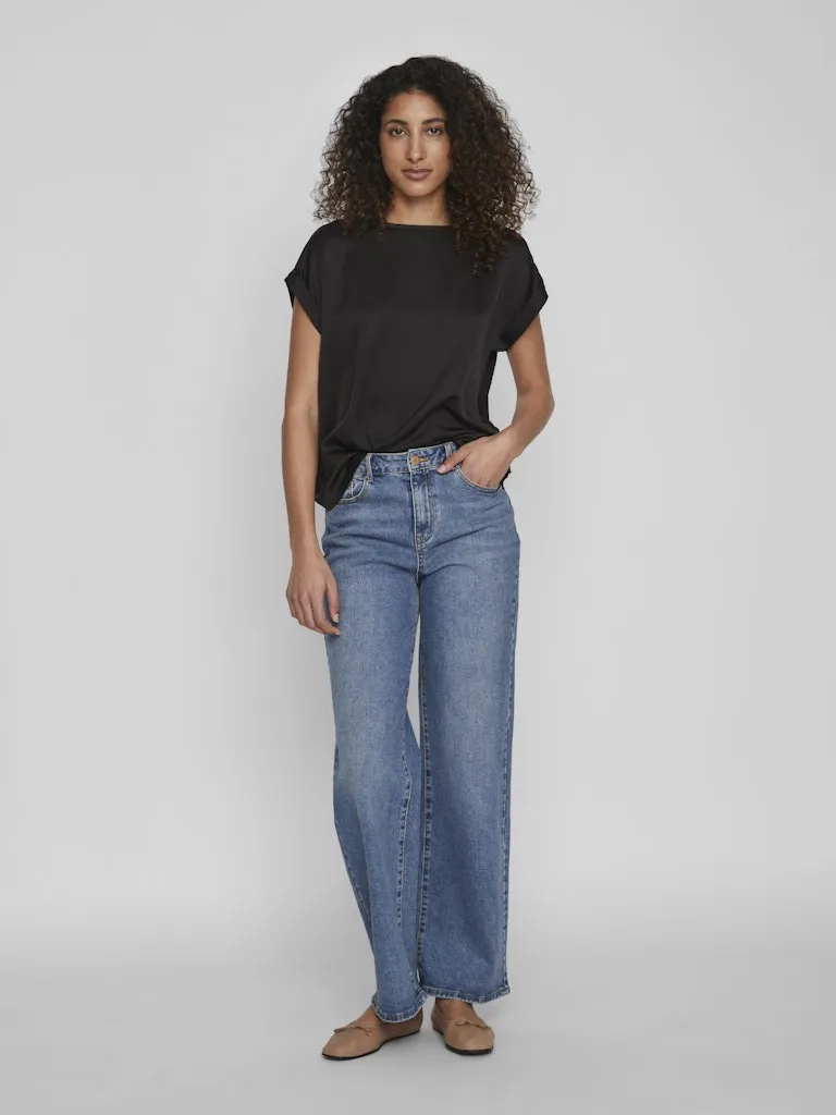 Ellette Short Sleeve Satin Top | Black