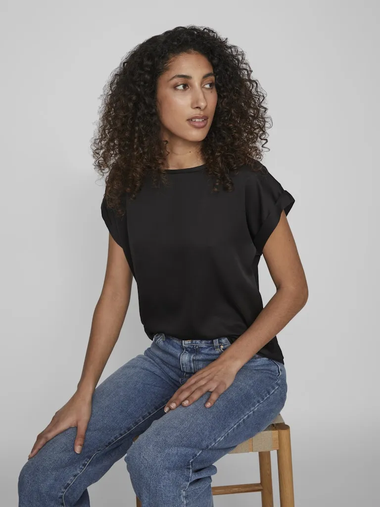 Ellette Short Sleeve Satin Top | Black