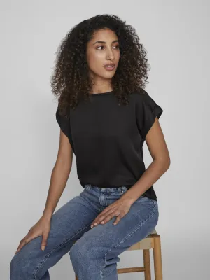Ellette Short Sleeve Satin Top | Black