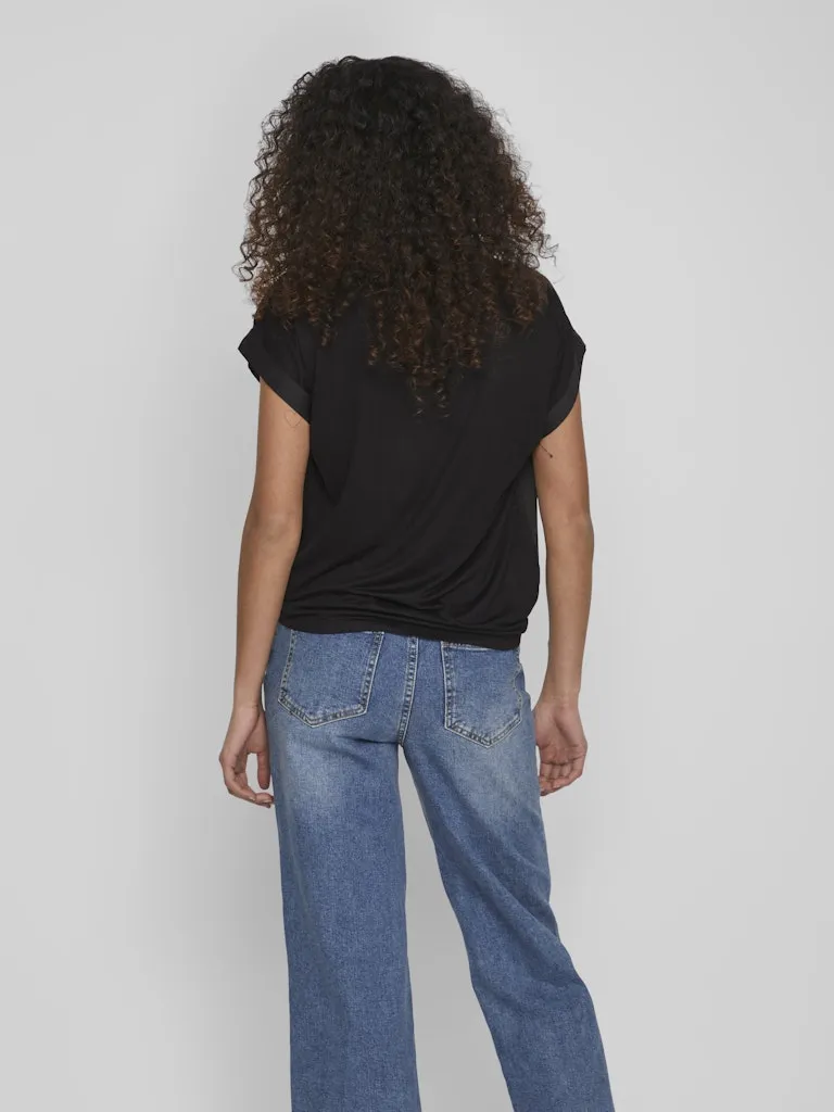 Ellette Short Sleeve Satin Top | Black