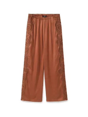 Embroidered Wide Leg Rubber Pants