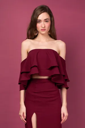 EMILIA Layered Off Shoulder Top (Dark Maroon)