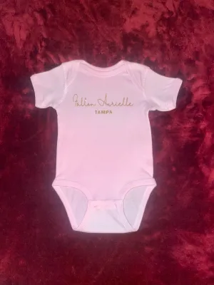 Fallon Aurielle Baby Unisex Signature Tampa Onesie (Pink & Gold Sparkle)