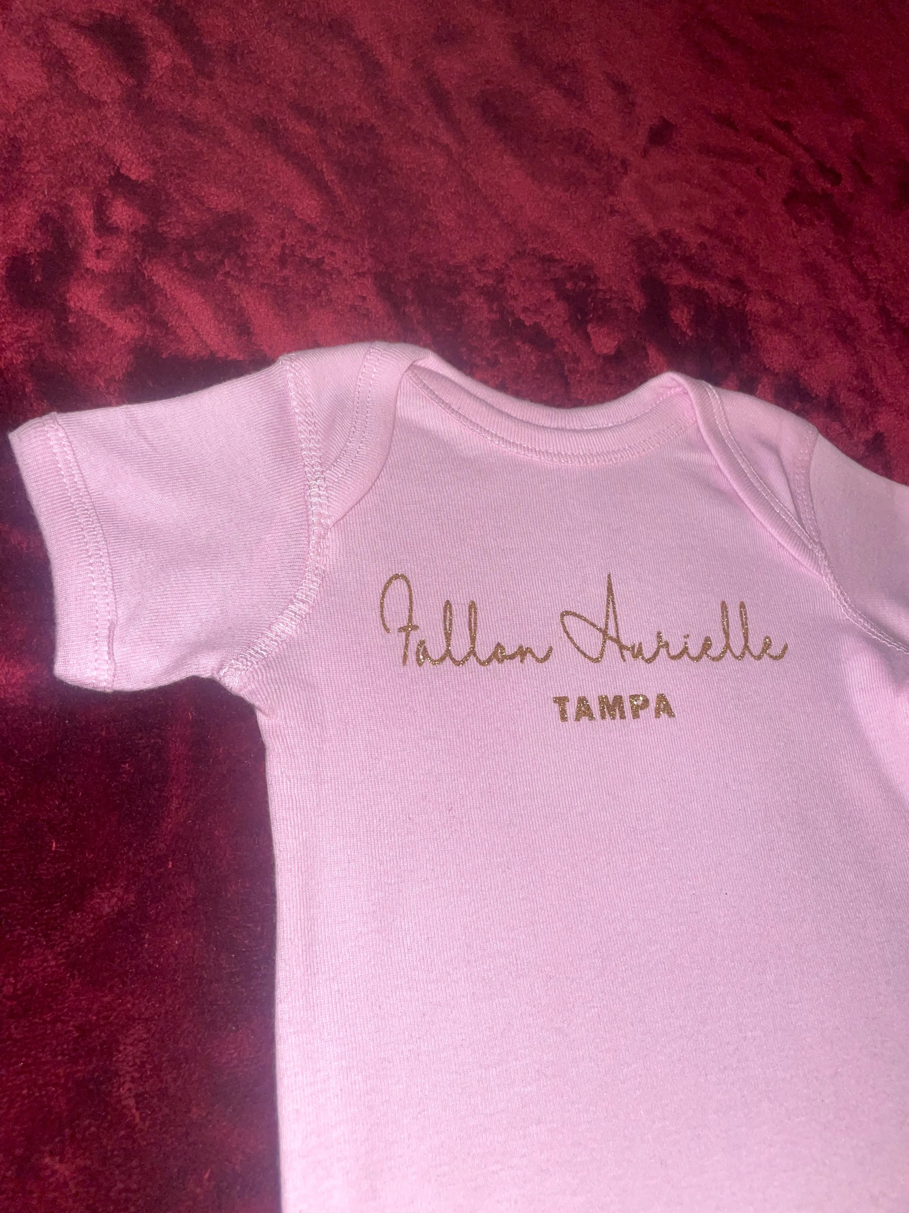 Fallon Aurielle Baby Unisex Signature Tampa Onesie (Pink & Gold Sparkle)