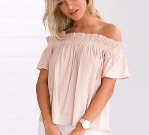 Fashion Ruffles Tops Women Slash Neck Off Shoulder Short Sleeve Top Casual Loose Female