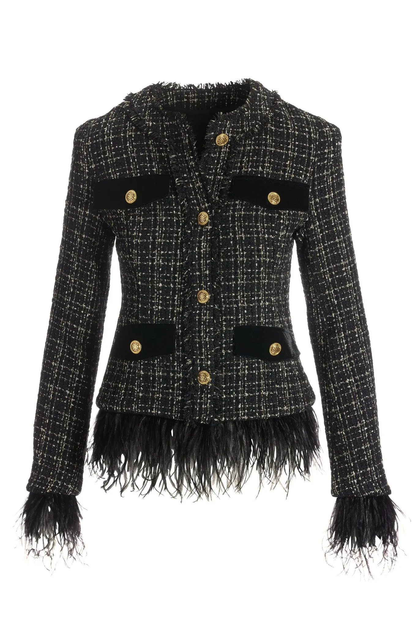 Faux-Feather Tweed Parisian Jacket Black