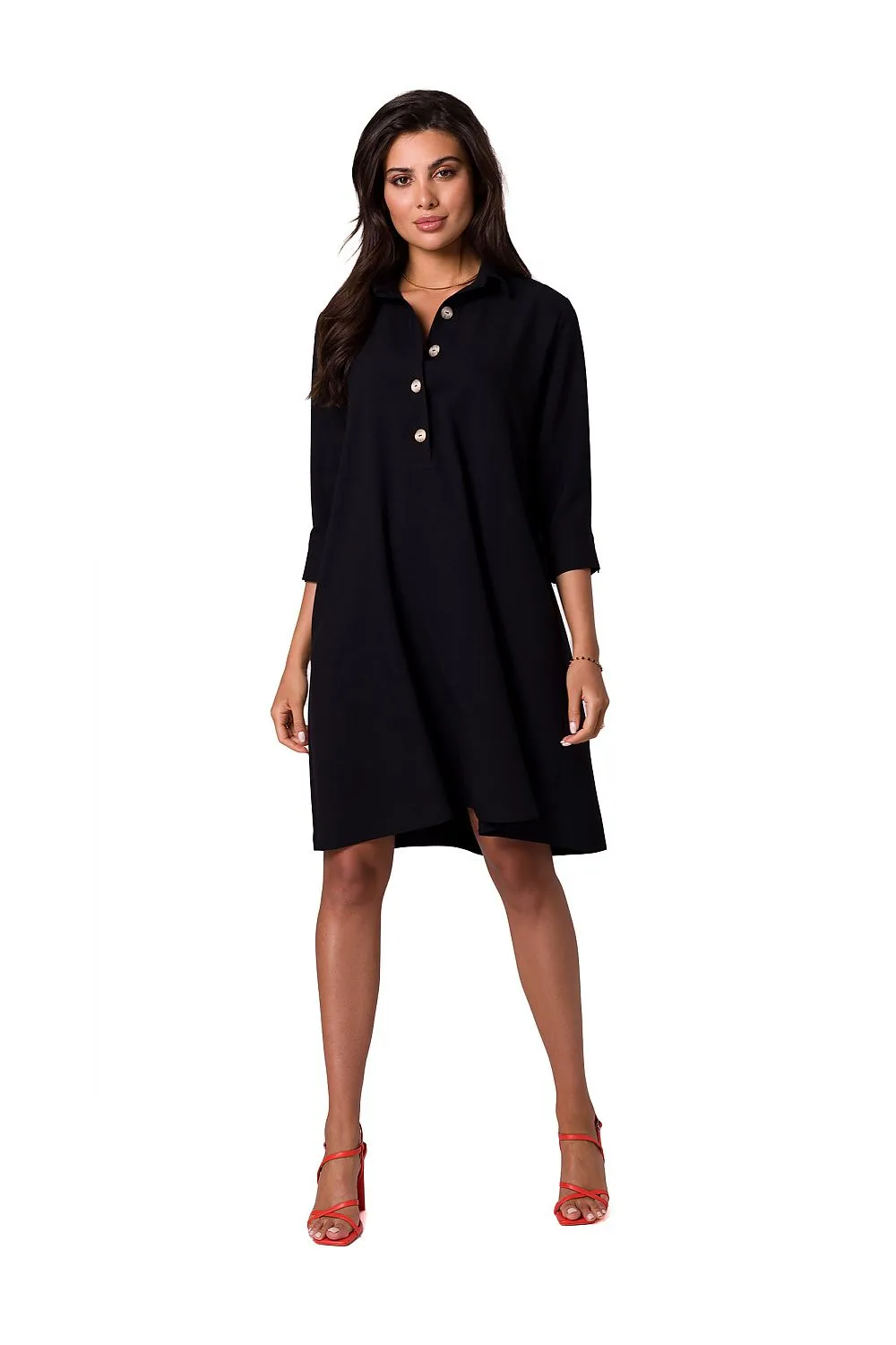 Flared Neckline Shift Dress Elegant