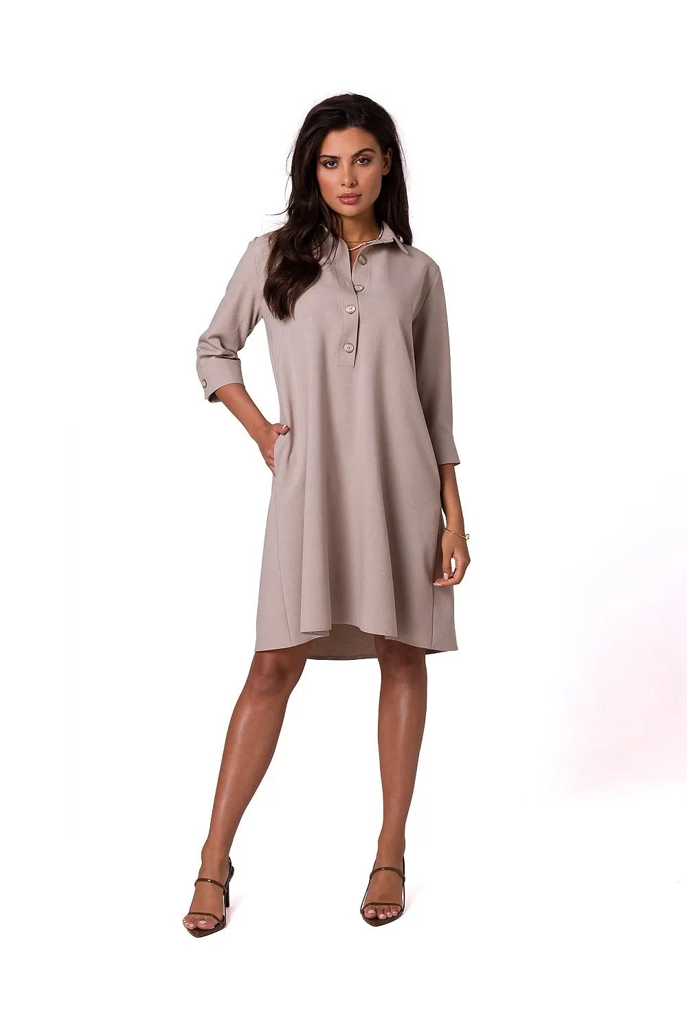Flared Neckline Shift Dress Elegant
