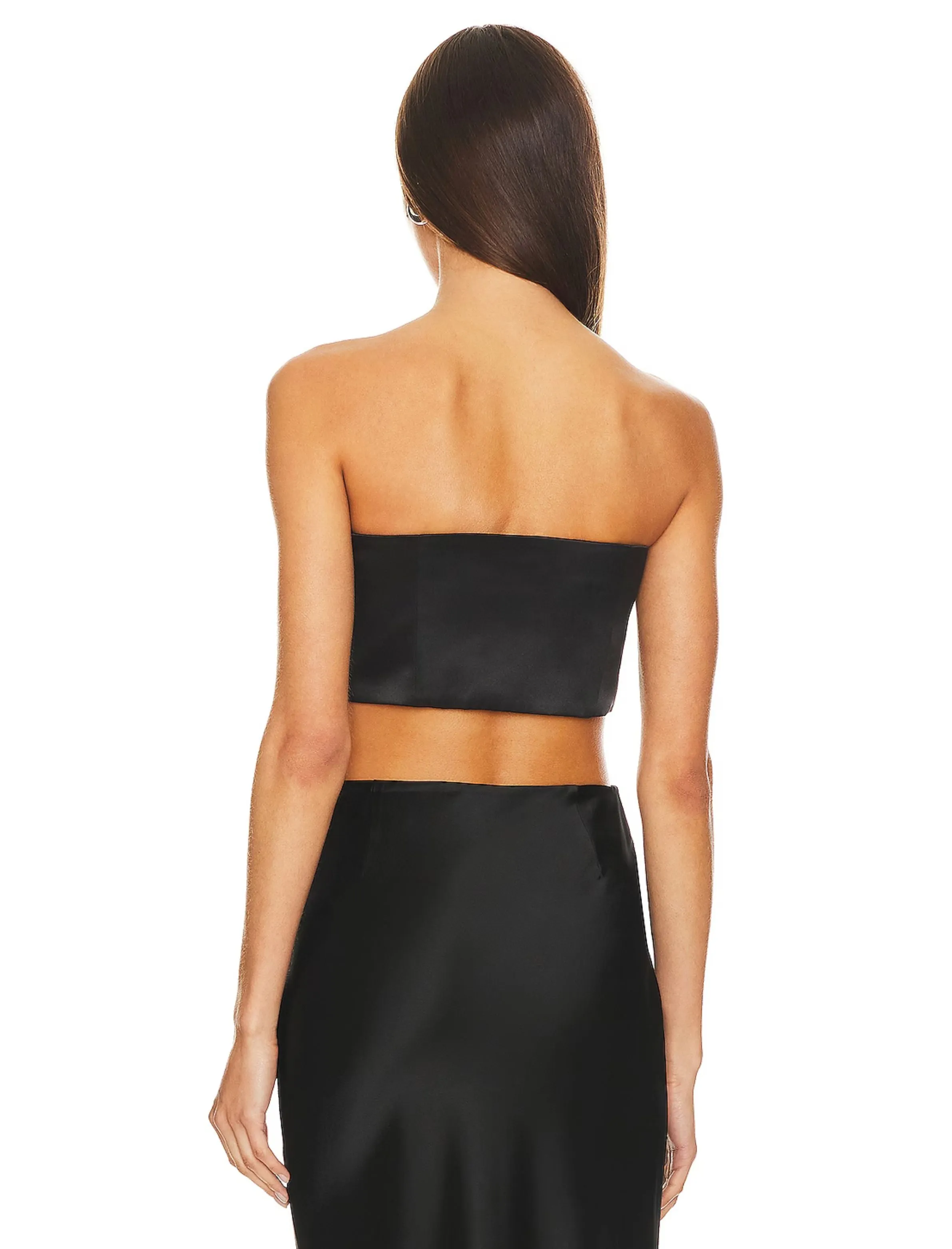 Floral Bow Satin Tube Top - Black