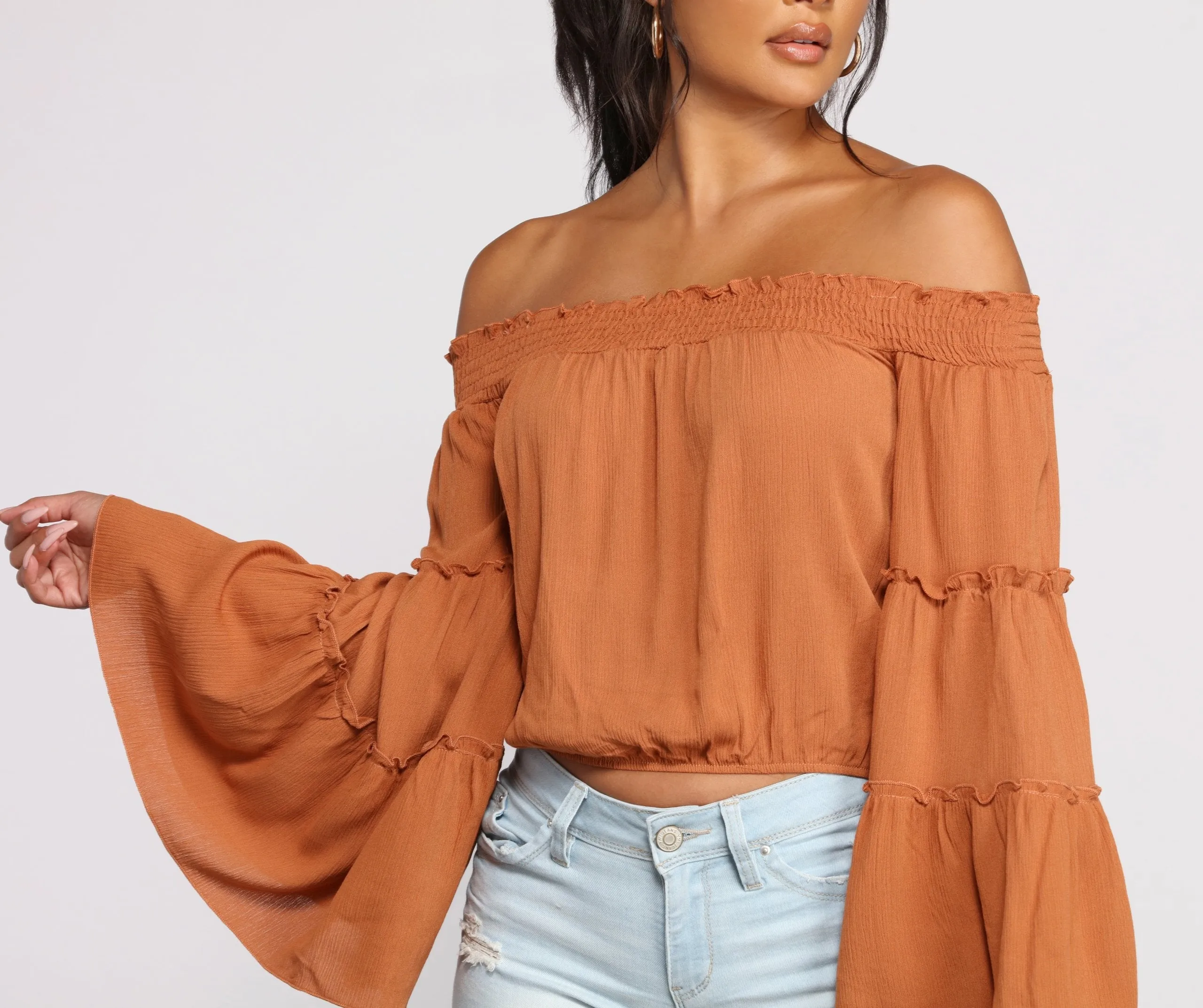 Flowy Feels Off The Shoulder Crop Top