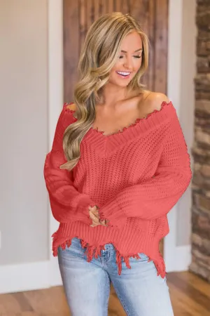 Frayed Hem Dropped Shoulder Sweater (10 Colors)