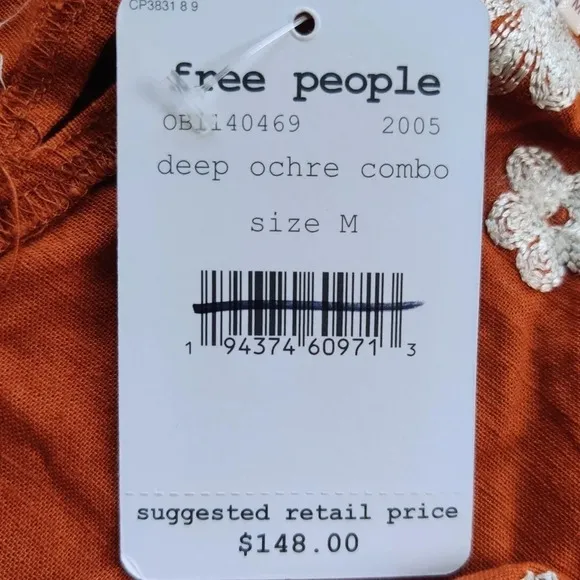 FREE PEOPLE Fiona Deep Ocre Orange Embroidered Oversized Mini Shift Dress M