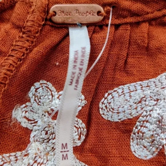 FREE PEOPLE Fiona Deep Ocre Orange Embroidered Oversized Mini Shift Dress M