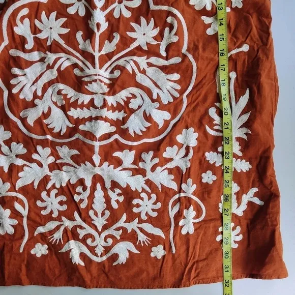 FREE PEOPLE Fiona Deep Ocre Orange Embroidered Oversized Mini Shift Dress M
