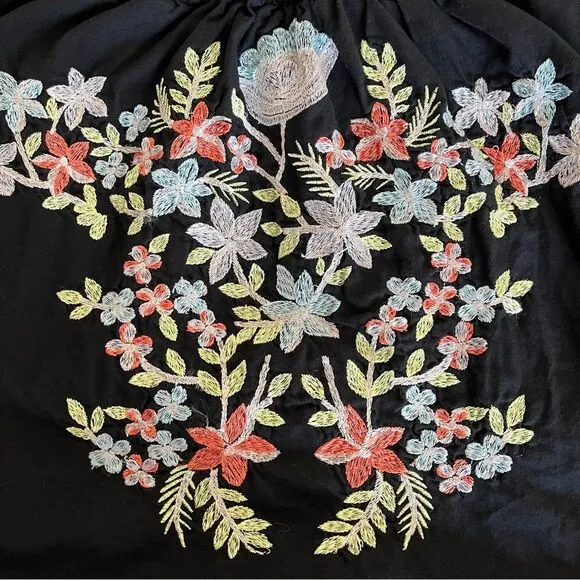 Free people floral embroidered black dress off-the-shoulder Colorful Size Medium