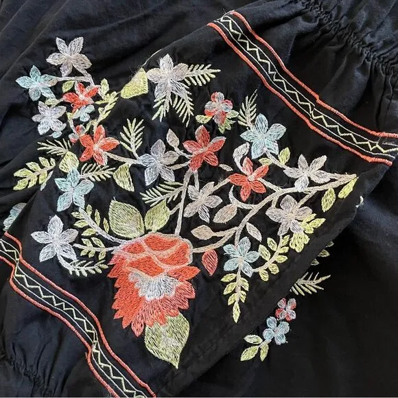 Free people floral embroidered black dress off-the-shoulder Colorful Size Medium