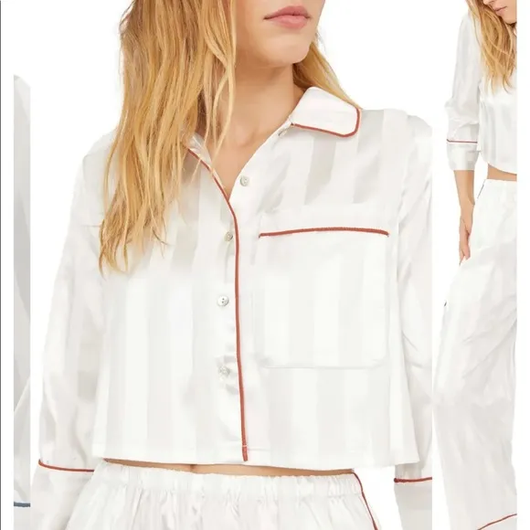Free People Pajama Party Set Women’s Large l sleep pjs ivory top bottom NWT new