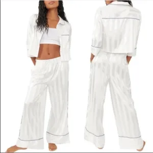Free People Pajama Party Set Women’s Large l sleep pjs ivory top bottom NWT new