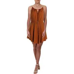 Free People Womens Shake It Up Boho Peasant Mini Dress Gold S