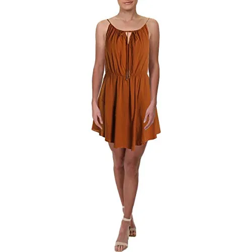 Free People Womens Shake It Up Boho Peasant Mini Dress Gold S