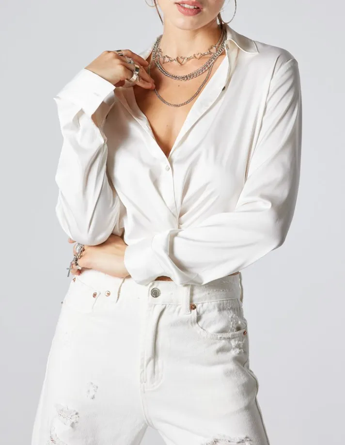 Front Knotted Button Down Shirt
