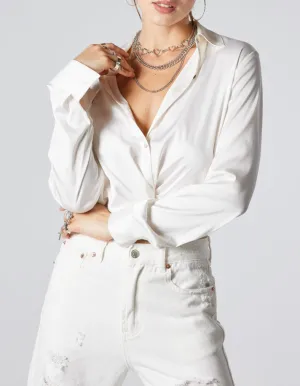 Front Knotted Button Down Shirt