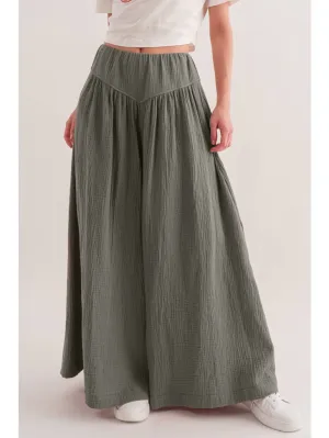 Gauze Shirring Detailed Wide Pants