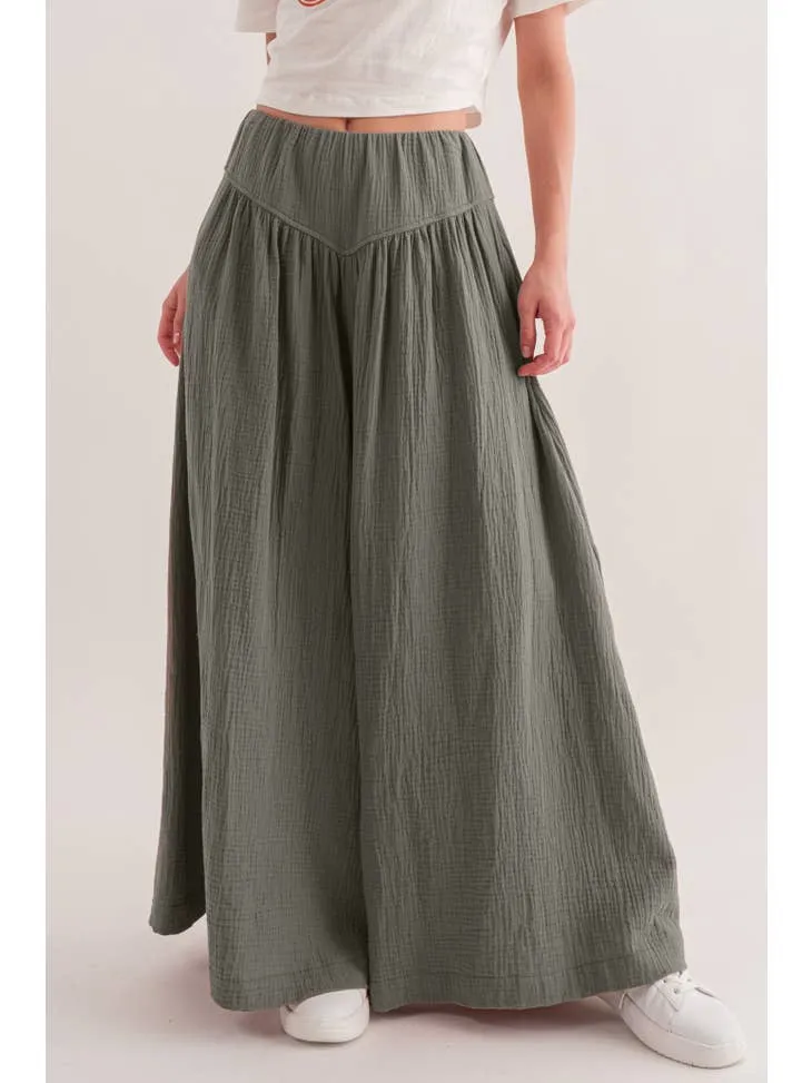 Gauze Shirring Detailed Wide Pants