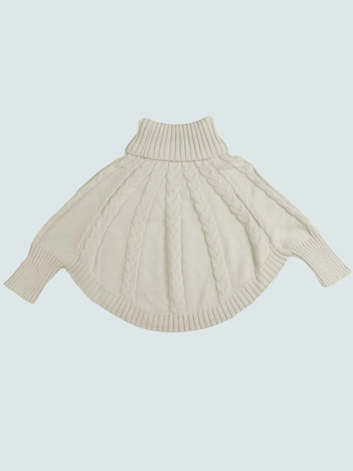 Girls Creme Fall Knit Cotton Turtleneck Cape Sweater