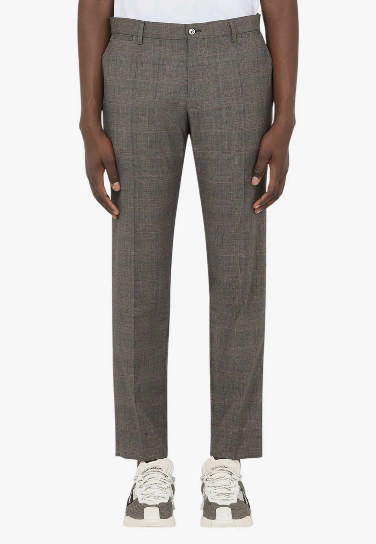 Glen Plaid Tailored Wool Pants