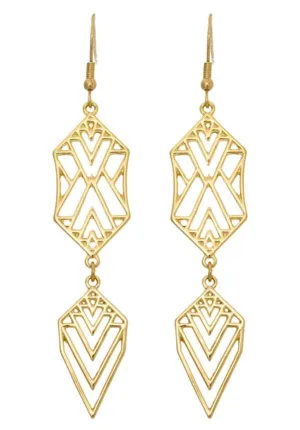 Gold Tone Art Deco Dangling Earrings