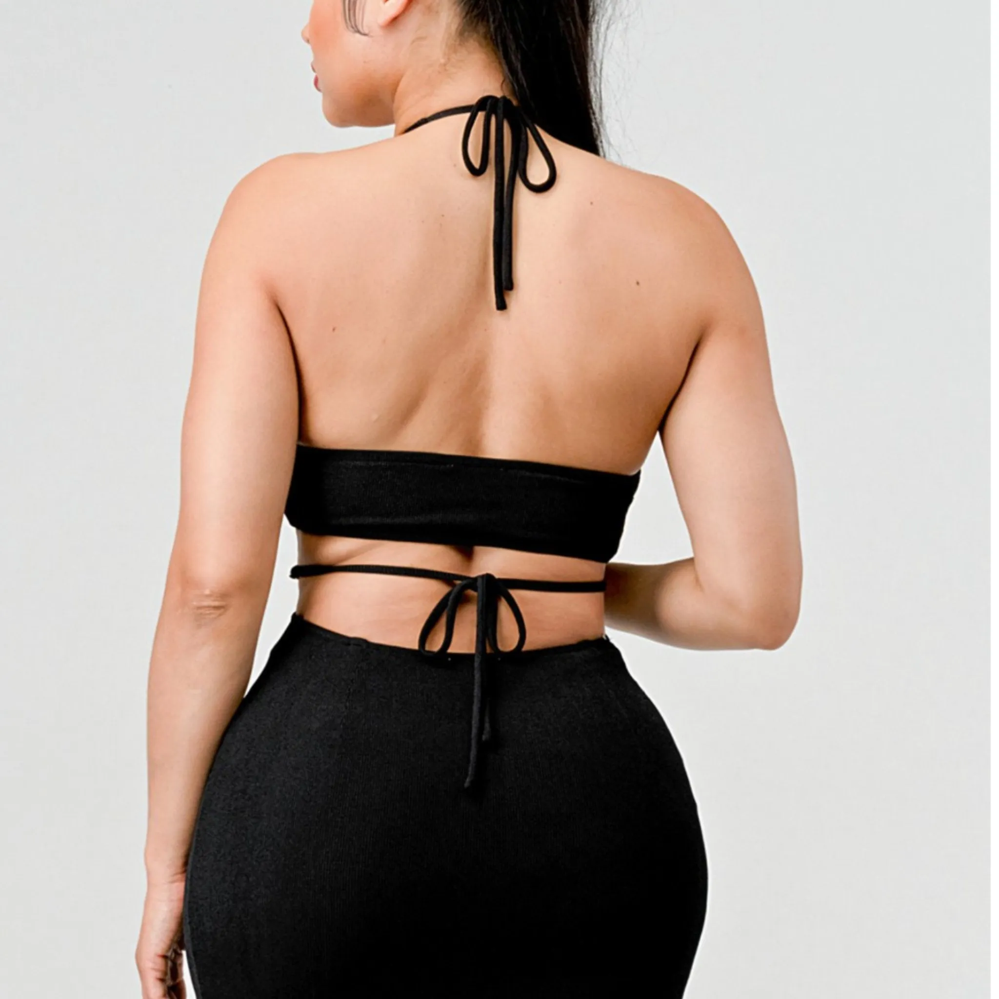 Golden Nights Halter Mini Dress- Black