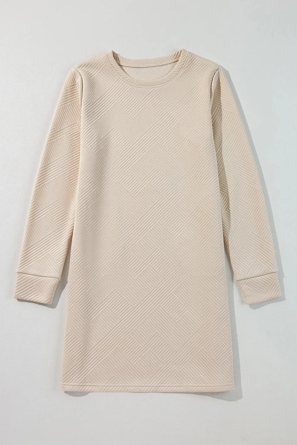 Gray Solid Color Textured Long Sleeve Shift Dress