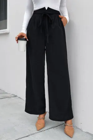 Gretchen High Waist Ruched Tie Front Wide Leg Pants