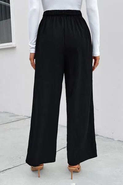Gretchen High Waist Ruched Tie Front Wide Leg Pants
