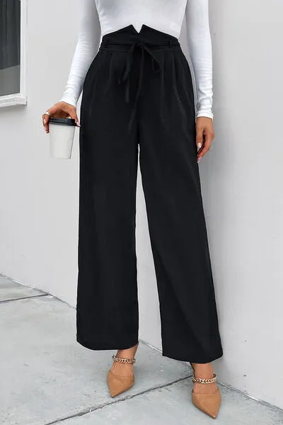 Gretchen High Waist Ruched Tie Front Wide Leg Pants