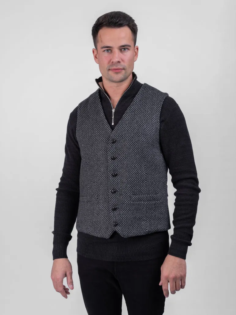 Griffin Dark Grey with Light Grey Diamond Pattern Tweed Waistcoat